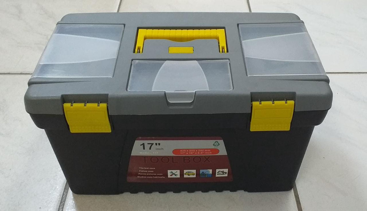Tool Box 17" Plastic Black & Grey with Yellow Handle