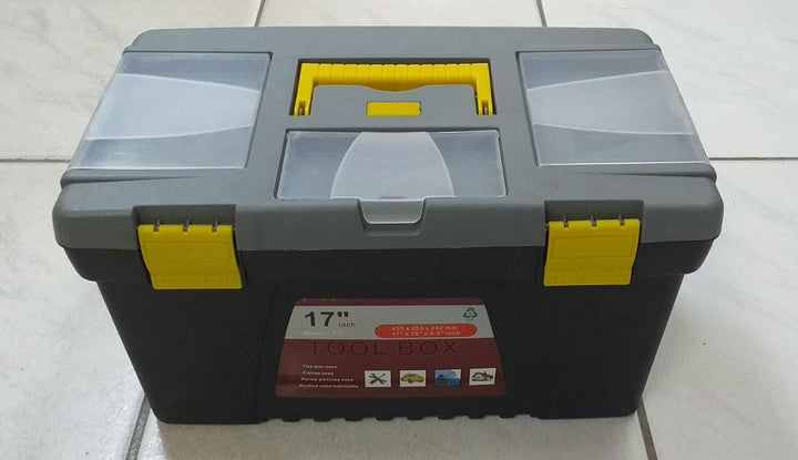 Tool Box 17" Plastic Black & Grey with Yellow Handle