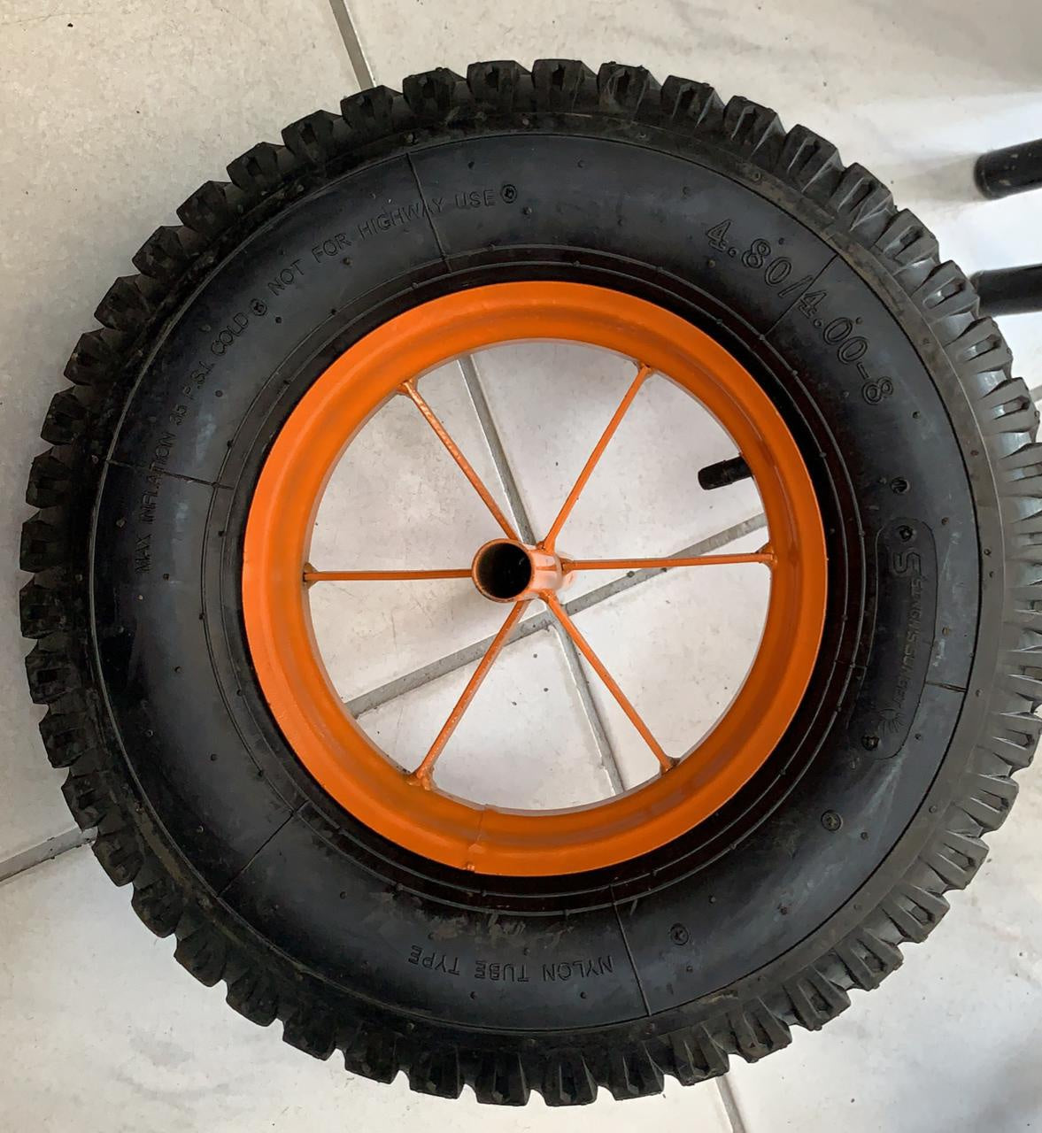 SINGH'S SUNSET Wheel Barrow Wheel 4.80/4.00-8 4PR Air Orange with Spindle