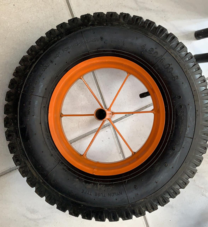 SINGH'S SUNSET Wheel Barrow Wheel 4.80/4.00-8 4PR Air Orange with Spindle