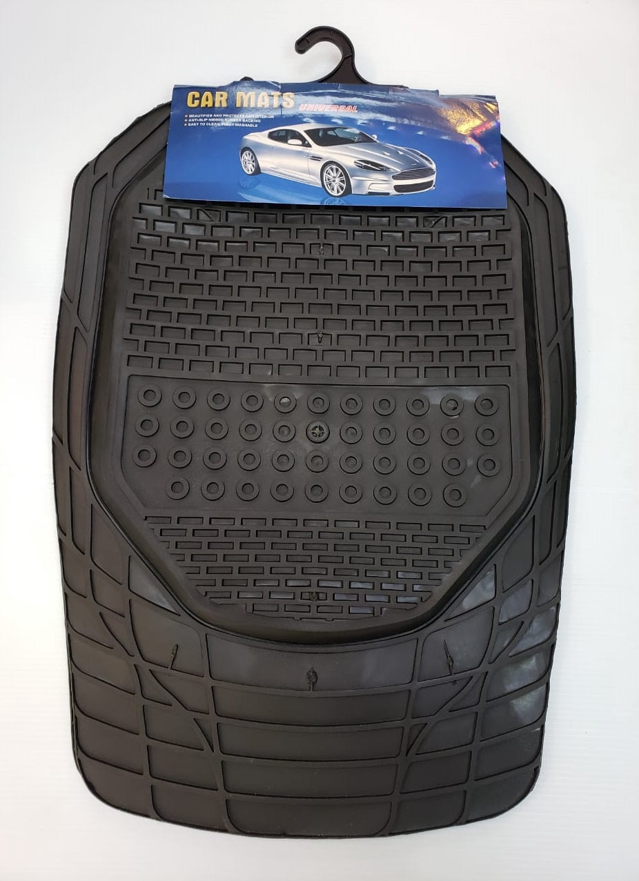 UNIVERSAL Car Mat Black & Silver 4PCS Rubber NSC-2162