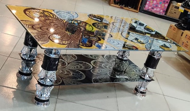 Glass Table Black, Gold & Silver Design Glass 820A