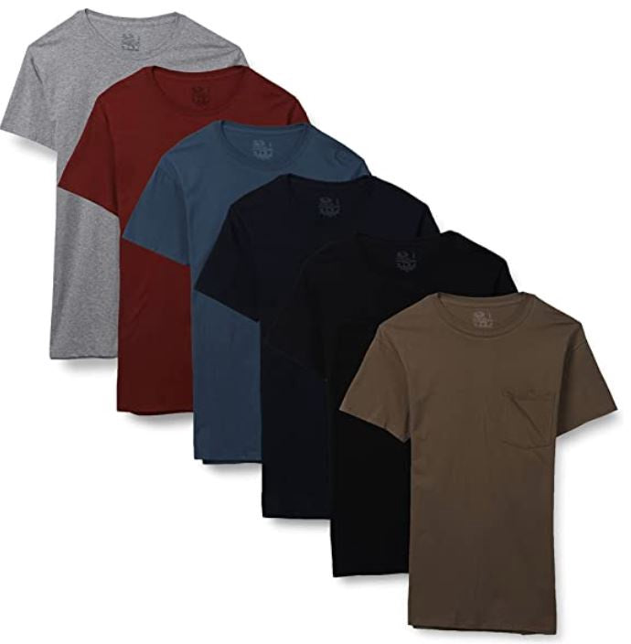 FRUIT OF THE LOOM Men T-SHIRT 6PACK Short Sleeve Pocket Tagfree
