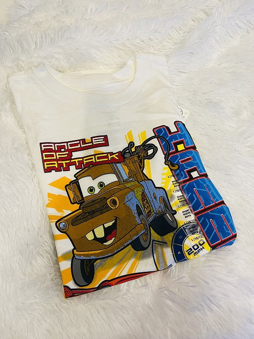 DISNEY Kids Tshirt Boys Cars White Hammer Down
