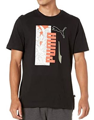 PUMA Men T-SHIRT Black Orange & White Print