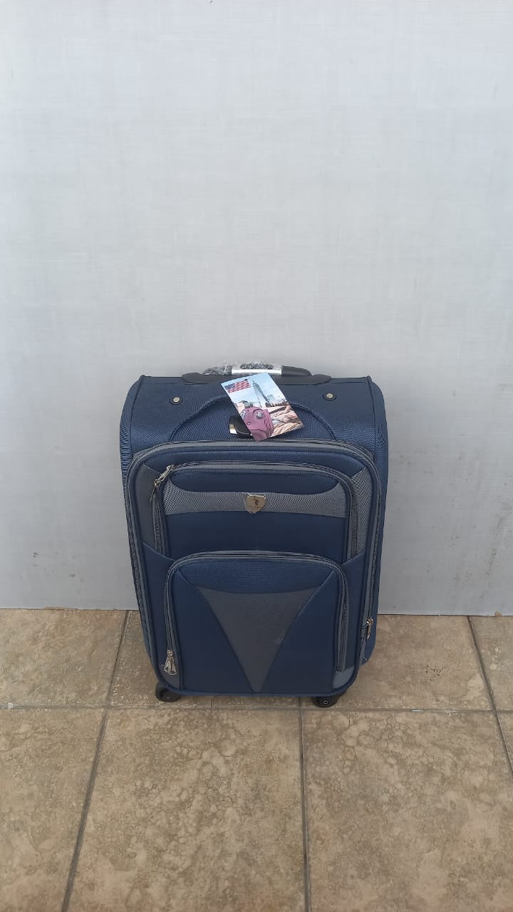 Luggage Suitcase Soft Fabric Single Small 4 Wheel Spinner (Each) Blue and Grey