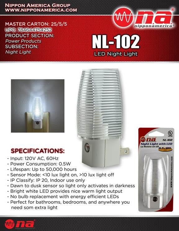 NIPPON AMERICA Night Light LED NL-102 120V Automatic