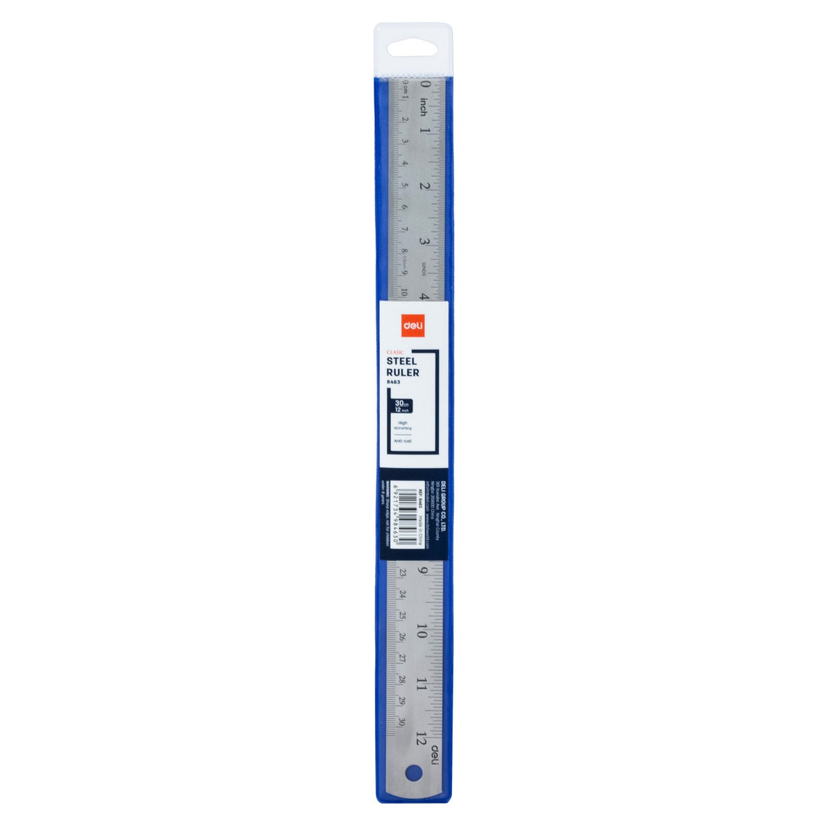 DELI Stationery Ruler 8463 Clasic Steel Metal Silver 12" 30CM