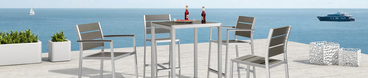 Bar Chair and Table Leisure Touch Praha Outdoor Pool Patio Garden Lightweight Aluminum 230030 + 2XARMCHAIR + 2XBARCHAIR