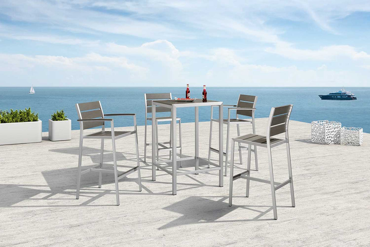 Bar Chair and Table Leisure Touch Praha Outdoor Pool Patio Garden Lightweight Aluminum 230030 + 2XARMCHAIR + 2XBARCHAIR