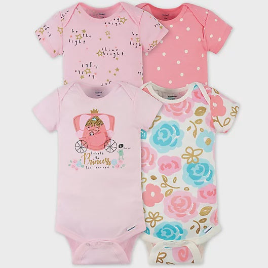 GERBER Baby Bodysuit 4PC Set Princess / Bear Green