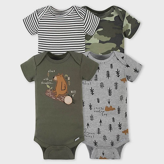 GERBER Baby Bodysuit 4PC Set Princess / Bear Green
