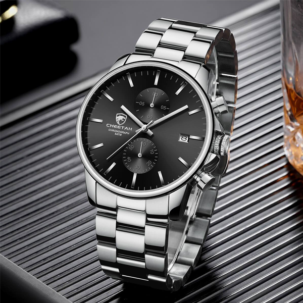 Watch Men Cheetah CH-1604 Silver Band Black Dial