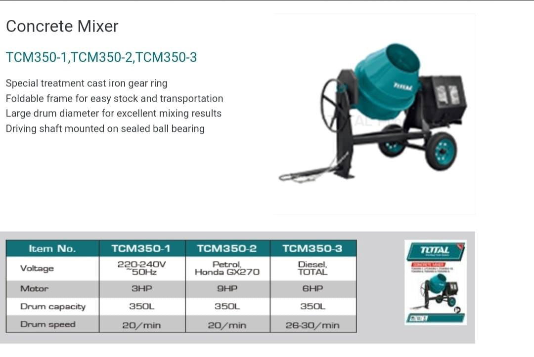 TOTAL Concrete Mixer 350L TCM350-3 Diesel Ransom