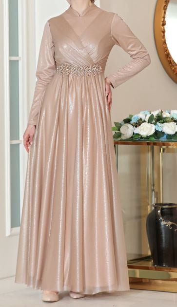 Dress Evening Shimmer Burgandy / Gold