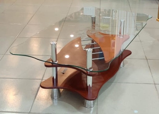 Glass Table Light & Dark Brown Wood & Clear Glass AB340