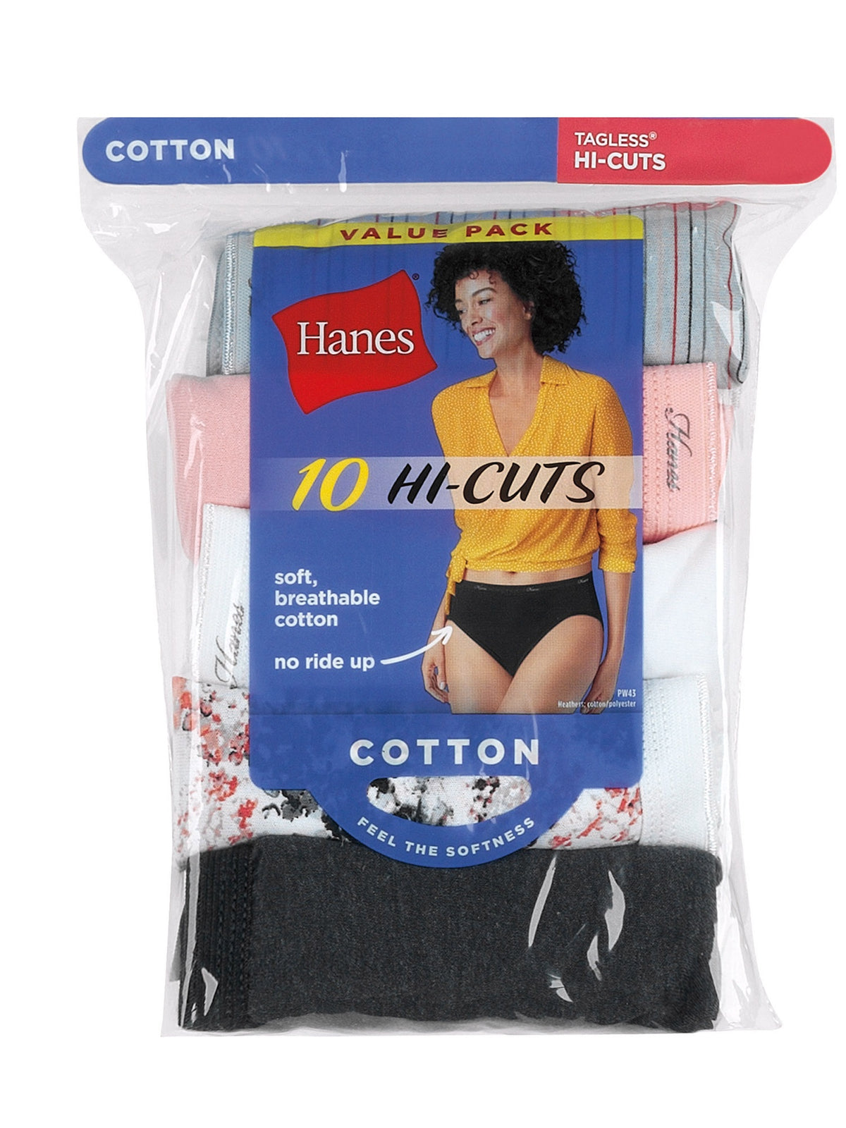 HANES Women Underwear Cotton HI-CUT 10PACK Tagless
