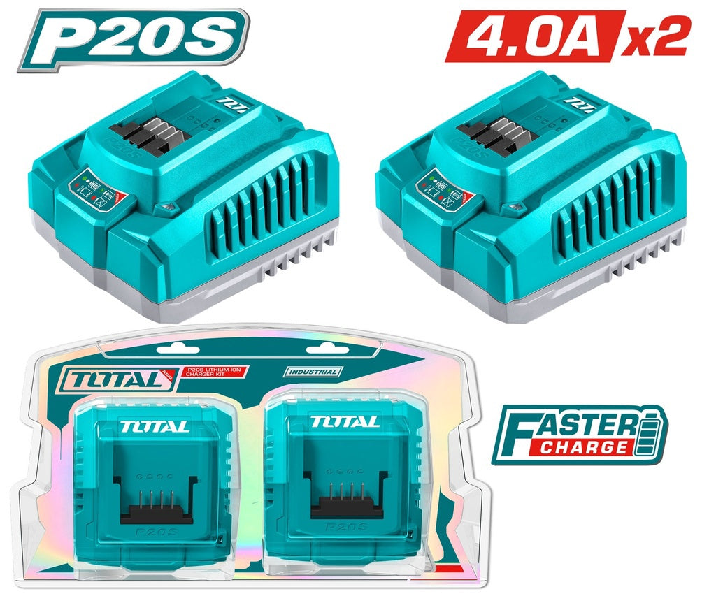 TOTAL Battery Charger 2PC Pack UTOSLI250388 20V 4.0AH LITHIUM-ION