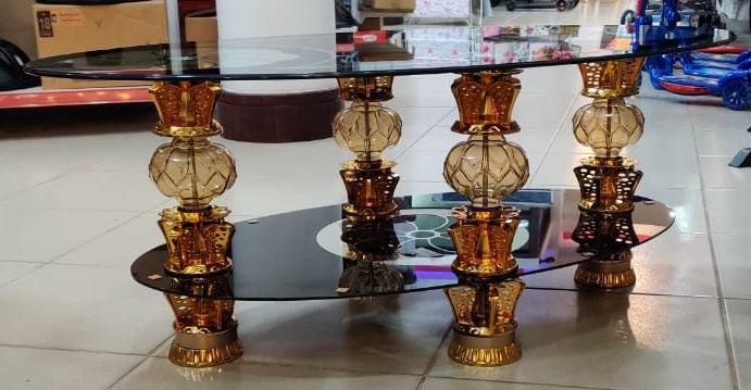 Glass Table Oval Black & Gold Glass 9945