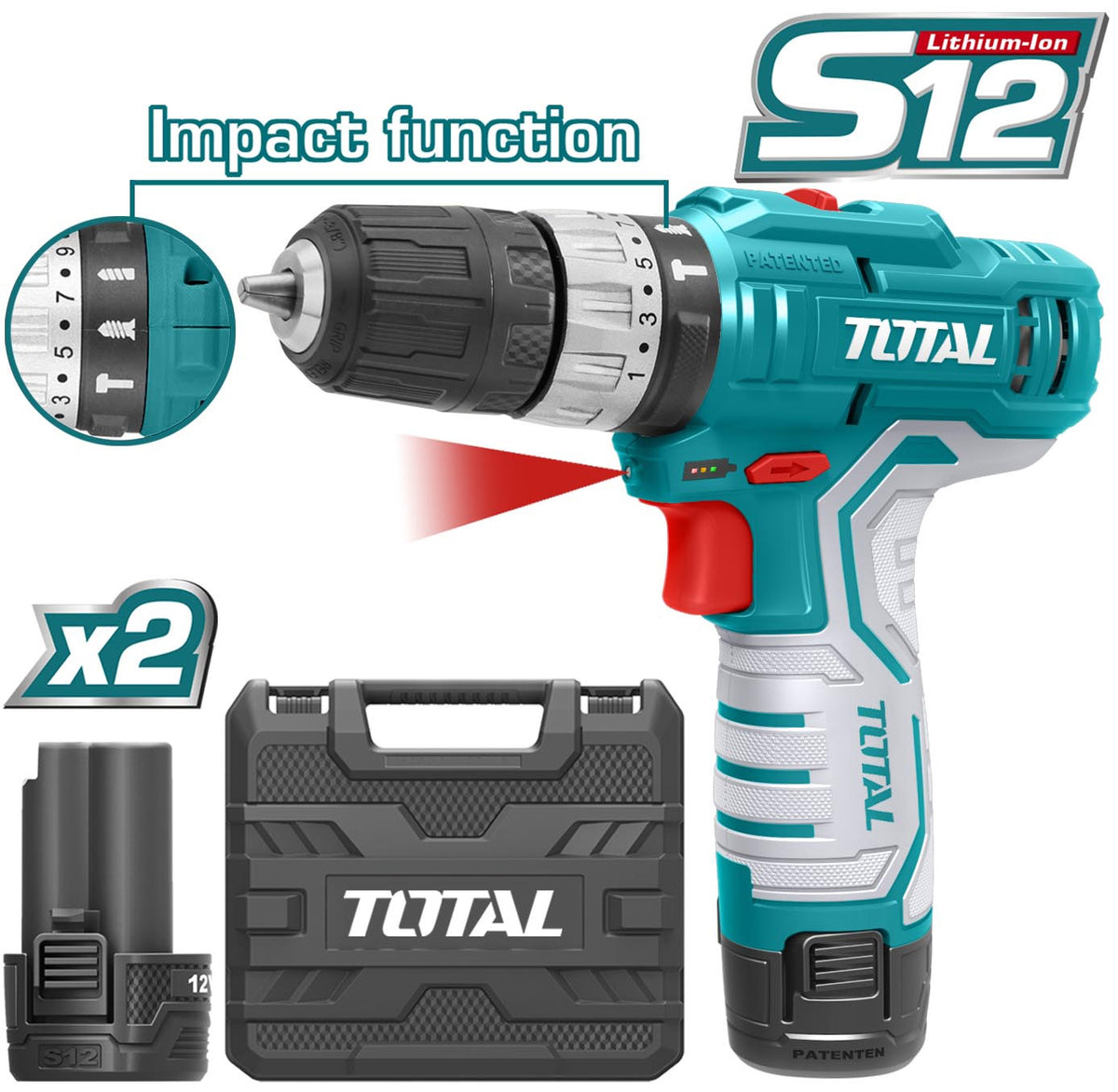 TOTAL Drill Gun UTIDLI1232 12V Lithium Ion