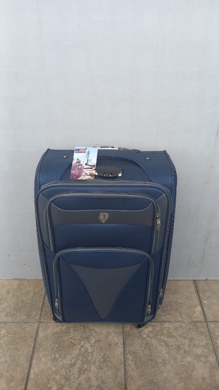 Luggage Suitcase Soft Fabric Single Medium 4 Wheel Spinner (Each) Blue and Grey