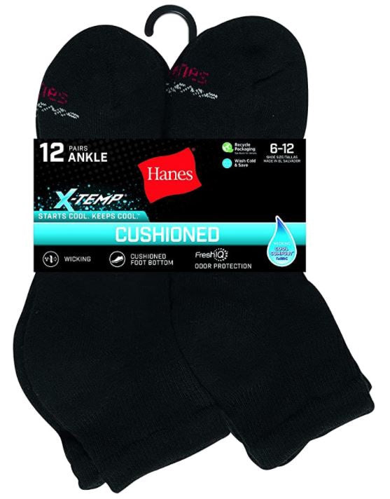 HANES Men Socks X-TEMP 12PAIRS Cushioned 6-12