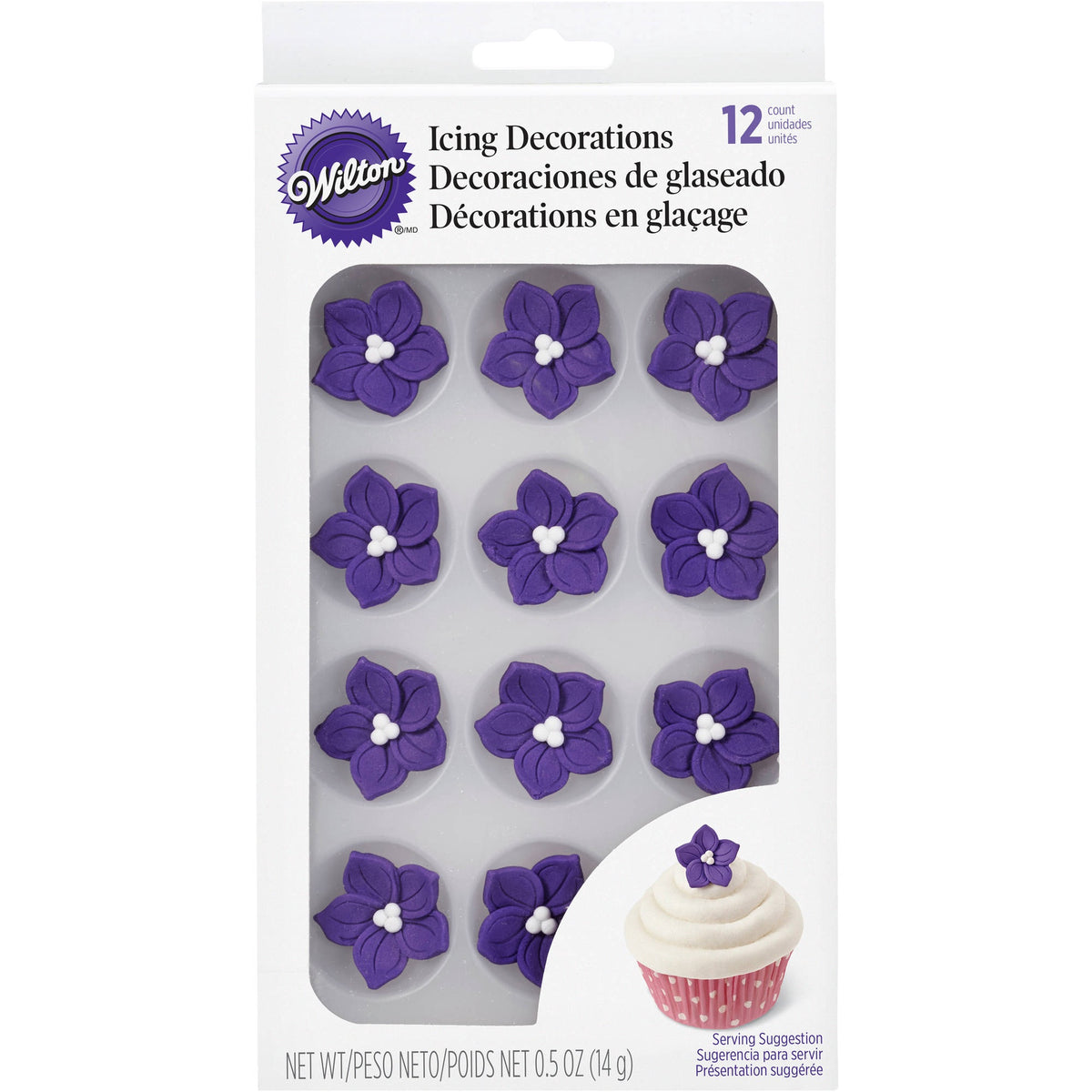 WILTON Baking Icing Decorations Purple Posy 12PCS Pack .5OZ 14G 708-0-0179