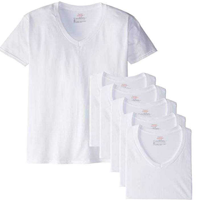 HANES Men T-SHIRT White 6PACK V-NECK