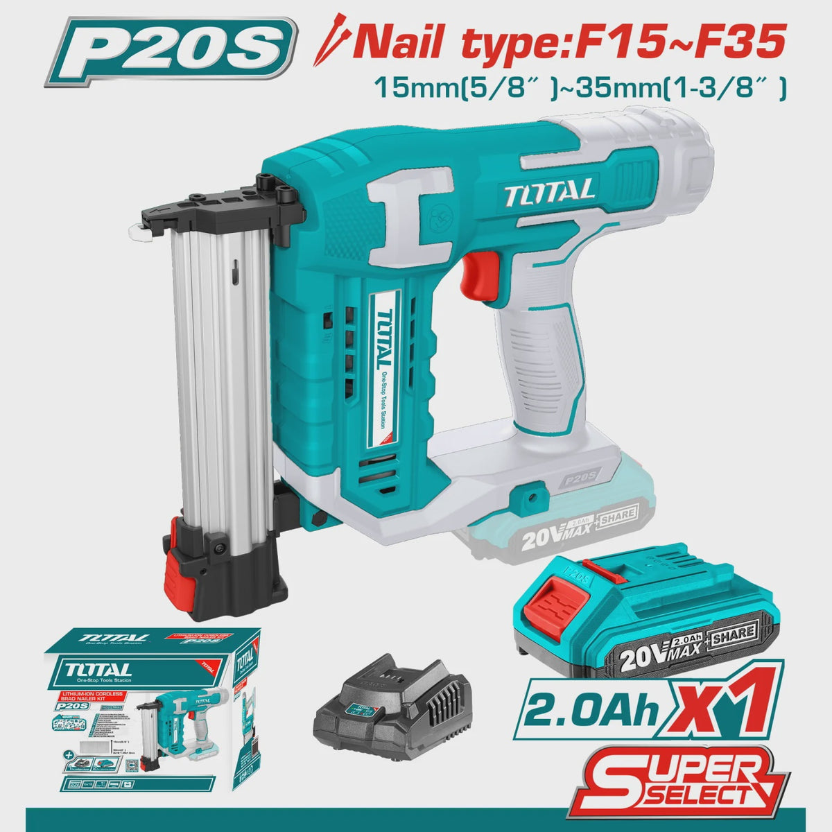 TOTAL Nail Gun UTCBNLI3508 20V LITHIUM-ION Brad Nailer Kit