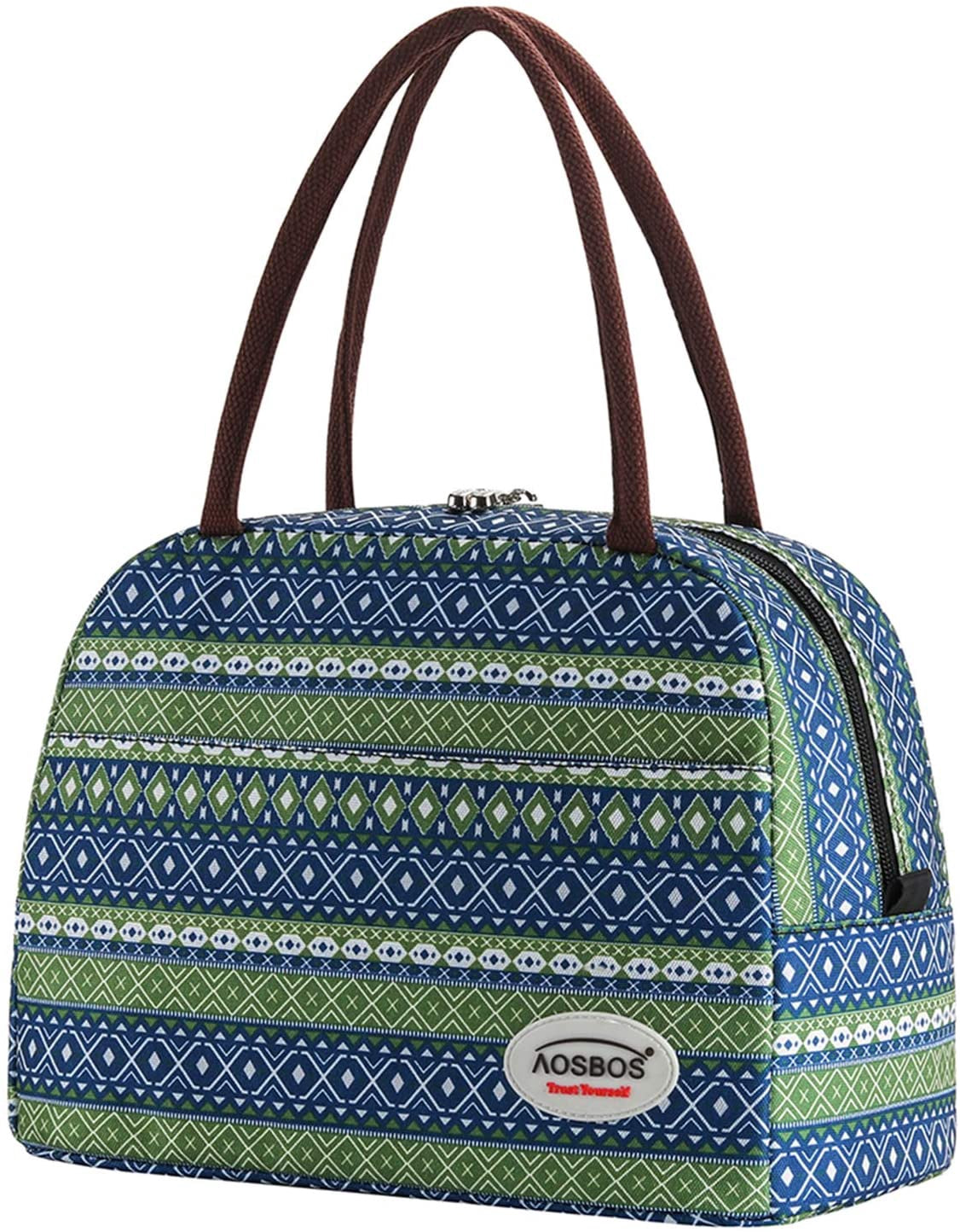 Bags Lunch for Women Insulated Lunch Tote with Front Pocket for Meal Prep Containers Aosbos Bohemian Blue