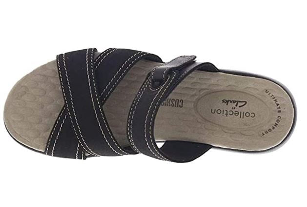 CLARKS Footwear Women's Alexis Art Flat Sandal Black NUBUCK/LEATHER Combi