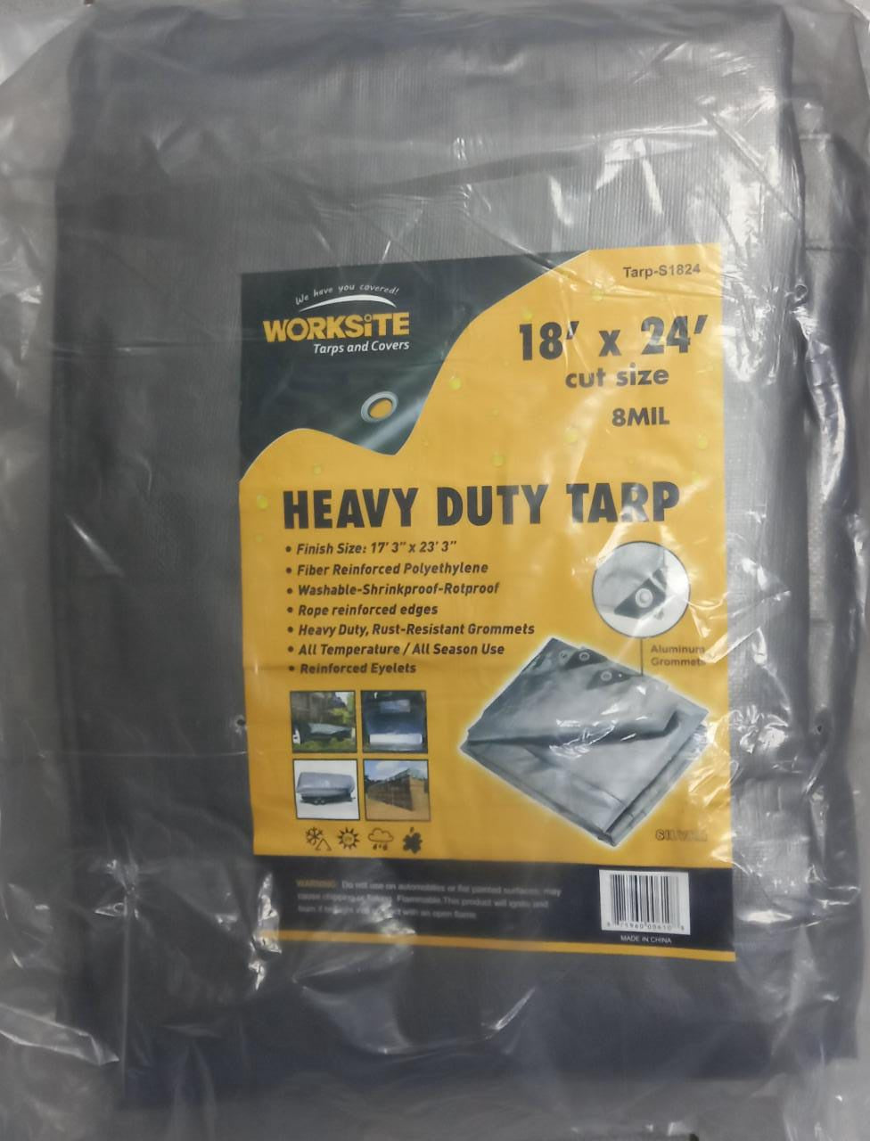 WORKSITE Tarpaulin Silver 18' X 24' TARP-S1824 Heavy Duty