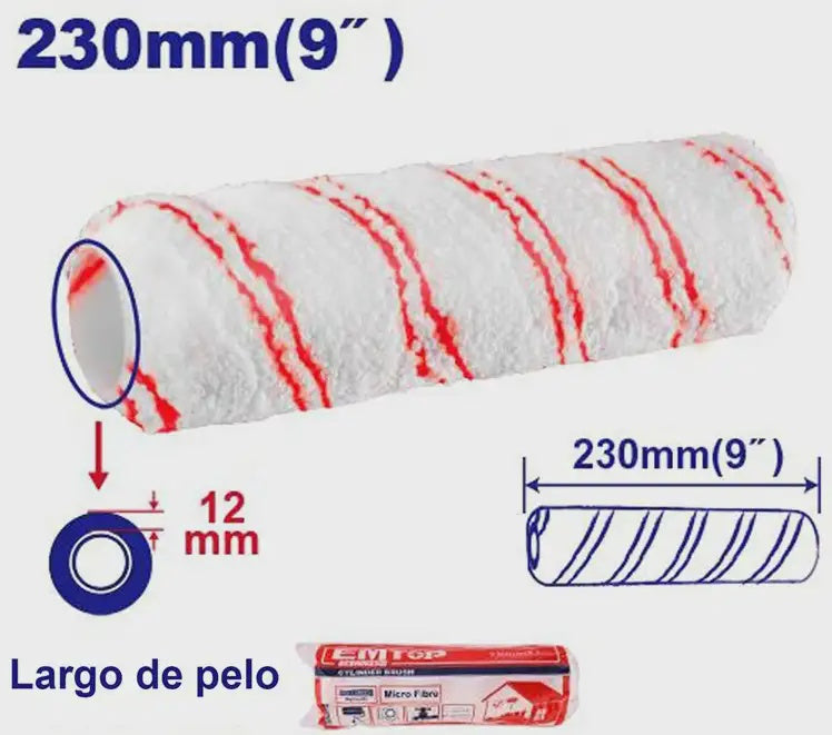EMTOP Roller Brush Pad 9" ECBH062302 230MM 12MM Micro Fiber