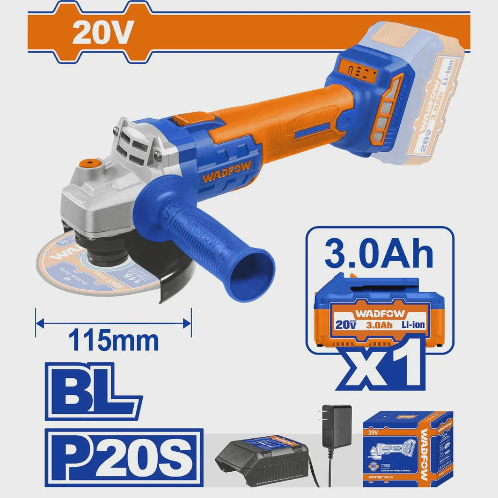 WADFOW Angle Grinder UWLAPM21 Cordless LITHIUM-ION Battery 20V