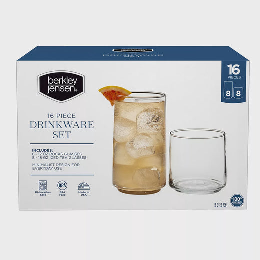 BERKLEY JENSEN Glass Set 16-PIECE Drinkware Set BJ-293894