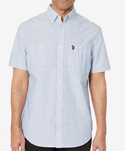 US POLO ASSN. Men Shirt Us Polo Short Sleeve Button Down Light Blue