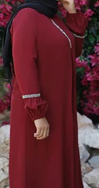 Gown Abaya Plus Beads Burgandy