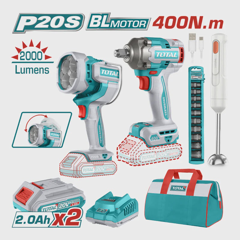TOTAL Drill Gun + LED Work Light Combo Kit UTOSLI240961 20V Lithium Ion