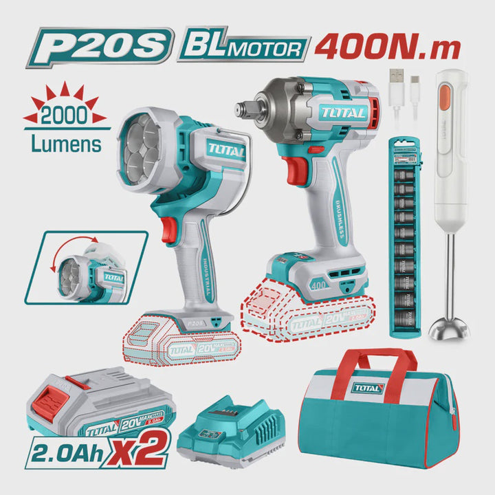 TOTAL Drill Gun + LED Work Light Combo Kit UTOSLI240961 20V Lithium Ion