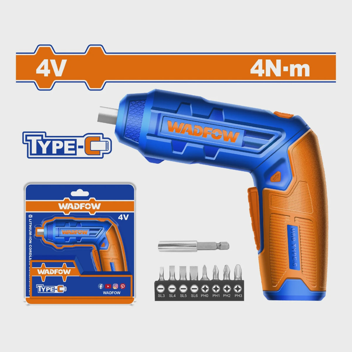 WADFOW Screwdriver Cordless WCV4415 4V Lithium Ion