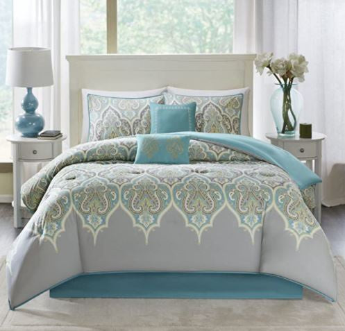 COMFORT SPACES Comforter Set Modern Queen 6PCS TEAL/GRAY