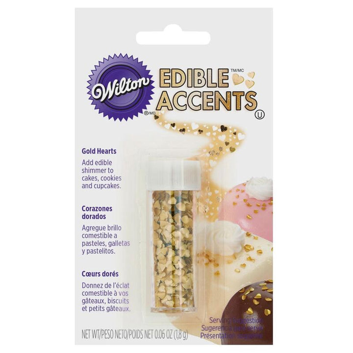 WILTON Baking Gold Heart Edible Accents 0.06 OZ