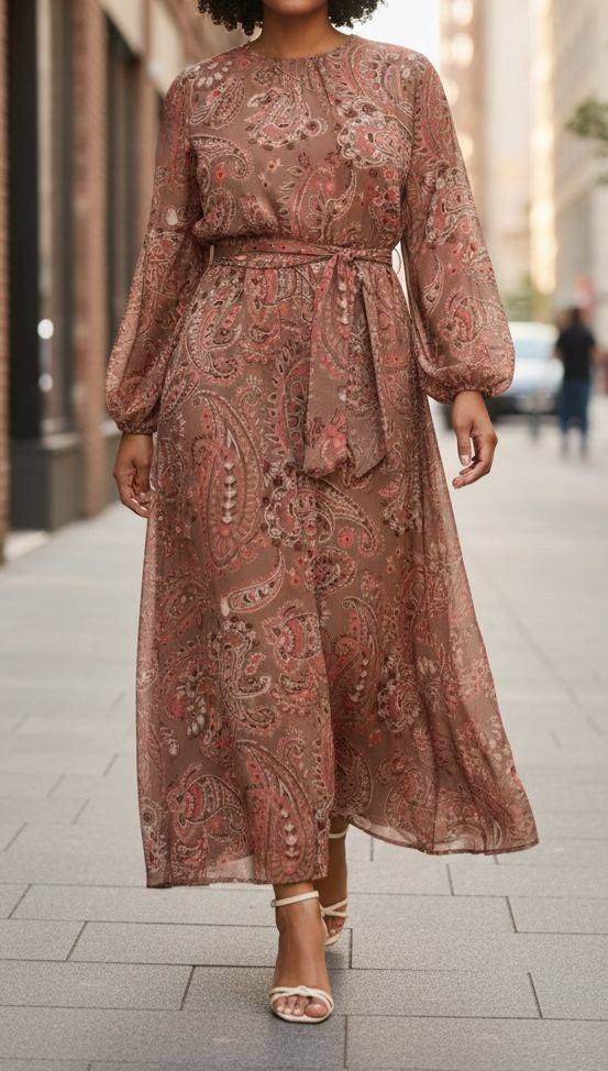 Dress Plus Lined Floral Brown