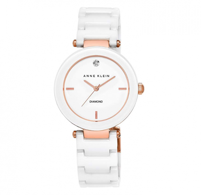 ANNE KLEIN Watch Women's 1018RGWT Ceramic and Rose GOLD-TONE Stainless Steel White Dial