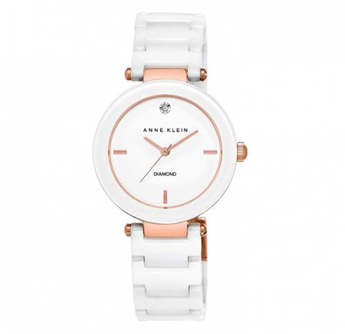 ANNE KLEIN Watch Women's 1018RGWT Ceramic and Rose GOLD-TONE Stainless Steel White Dial