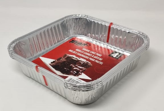 TITAN Foil Tray BZ90308R 4PCS Pack Square Cake Pans 7.5X7.5X1.5" 19X19X3.2CM