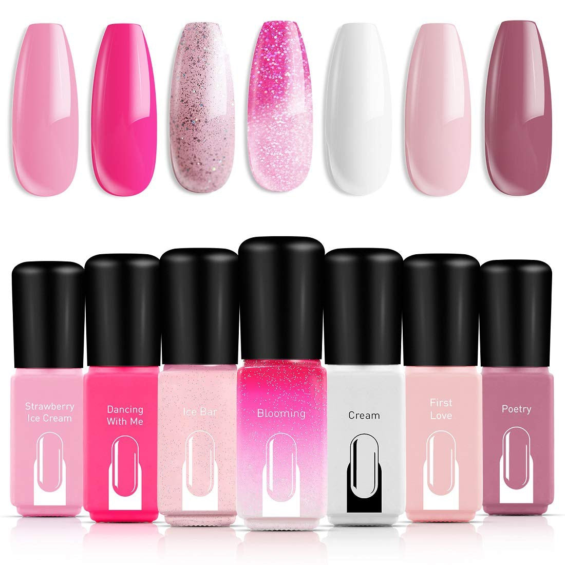 MODELONES Nails Gel Enamel Set MZ-0144C Pink and White Glitter.