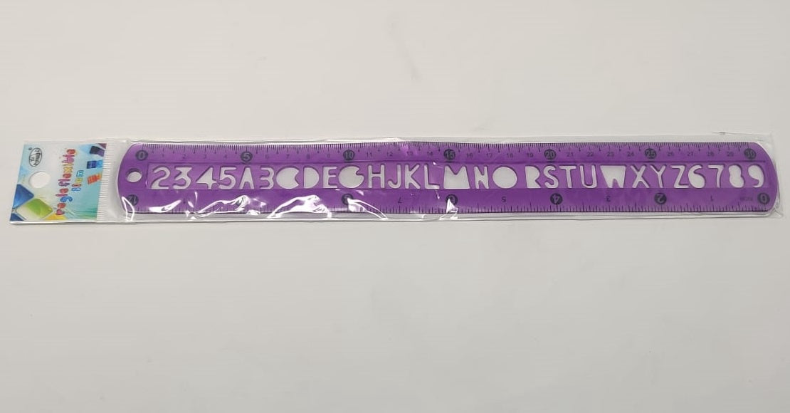 Stationery Ruler Regle Flexible Plastic Colored 12" 30CM with Stencil