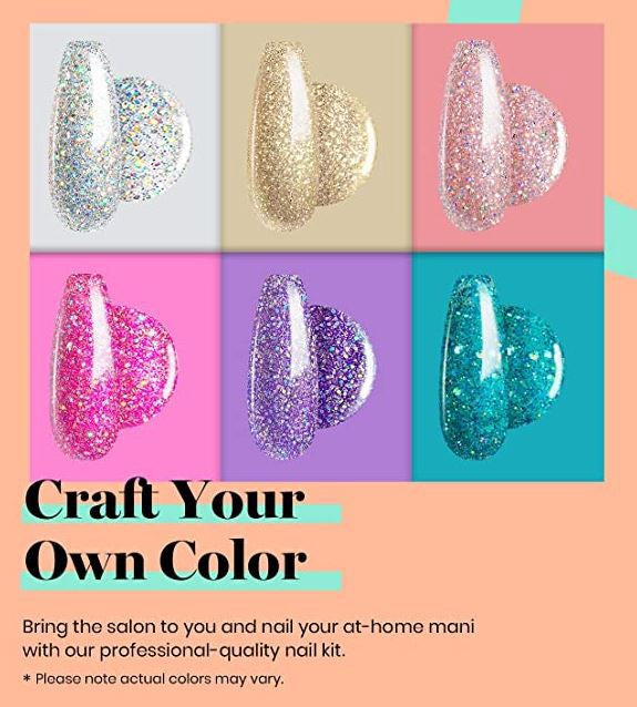 BEETLES Nails Gel Polish with Uv Light Starter Kit Soak Off Set 6 Pcs Sparkly Glitter Base Gel Top Coat