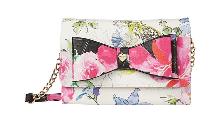 BETSY JOHNSON Bag Crossbody Floral Black, Pink Bow